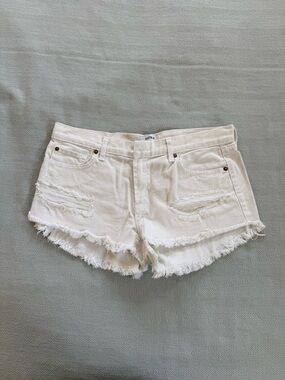Pistola distressed white denim shorts